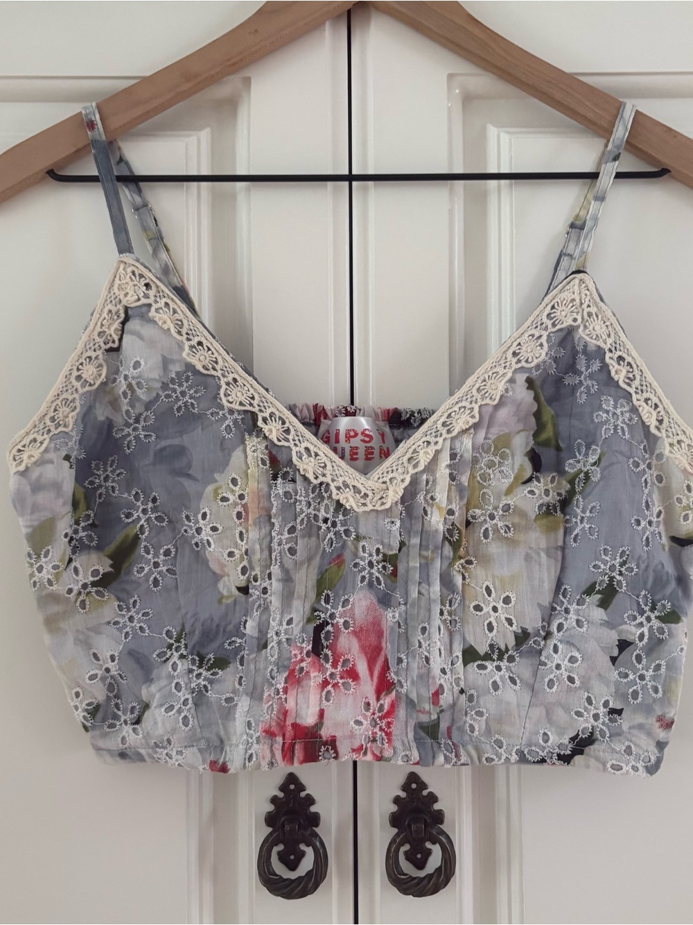 Gipsy Queen Small Blue Floral Crochet Embroidered Crop Top